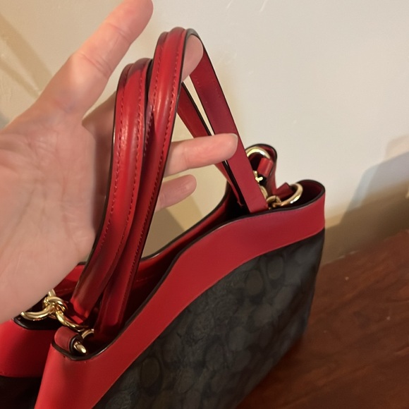 Coach Red Signature Lexy Brown Shoulder Bag Purse Leather Valentine - Picture 9 of 15